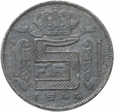 купить Бельгия 5 франков (francs) 1944 Надпись на французском - 'DES BELGES'