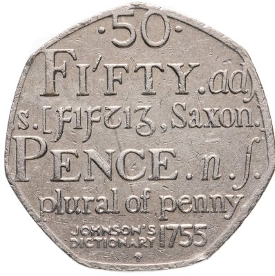 купить Великобритания 50 пенсов (pence) 2005 "250 лет со дня опубликования Словаря Английского языка Сэмюэла Джонсона"