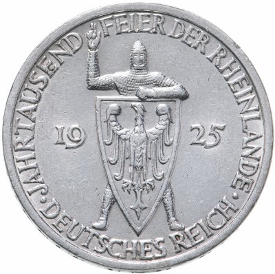 купить Германия 3 рейхсмарки (reichsmark) 1925 "Тысячелетие Рейнской области (Рейнланда)" Знак монетного двора "A" — Берлин