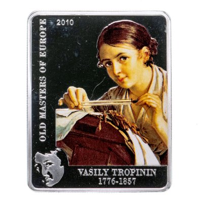 купить Острова Кука 5 долларов 2010 "Мастера Европы: Тропинин Кружевница", в футляре с сертификатом