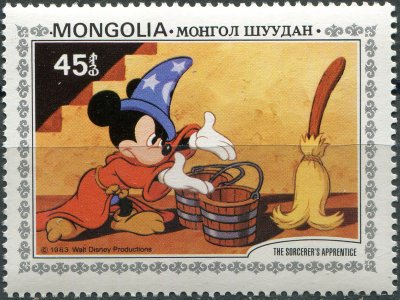 купить Монголия Почтовая марка 1983 "Микки надевает шапочку и приказывает метле принести воды"