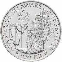 Купить Швеция 100 крон 1988 "350 лет Шведской колонии в Делавере"