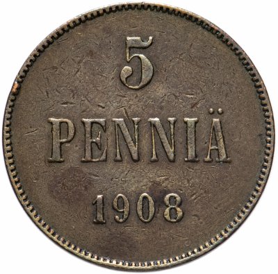 купить 5 пенни (pennia) 1908, для Финляндии