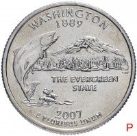 Купить США 1/4 доллара (квотер, 25 центов) 2007 P "Штат Вашингтон"