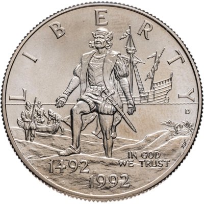 купить США 50 центов (1/2 доллара, half dollar) 1992 D UNC 500 лет открытия Америки Христофором Колумбом знак монетного двора "D" - Денвер