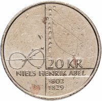 Купить Норвегия 20 крон 2002 "200 лет со дня рождения Нильса Хенрика Абеля"
