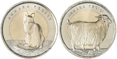 купить Турция набор монет 2015 (2 штуки) Кошка, Ангорская коза