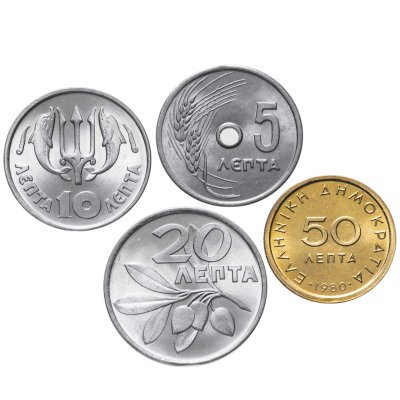 купить Греция, набор 4 монеты - 5, 10, 20, 50 лепт 1971 - 1980