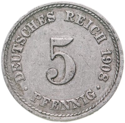 купить Германия 5 пфеннигов 1908 А