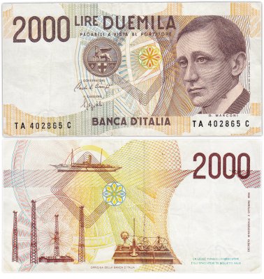 купить Италия 2000 лир 1990 года
