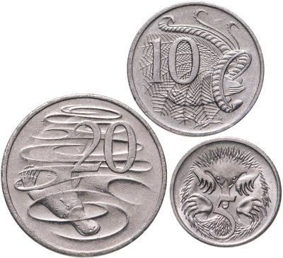 купить Австралия, набор из 3 монет 1999-2019 (5, 10 и 20 центов) портрет пожилой королевы