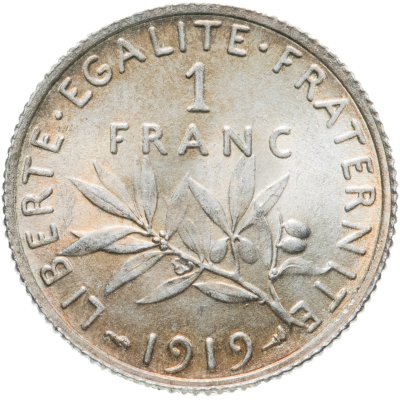 купить Франция 1 франк (franc) 1919