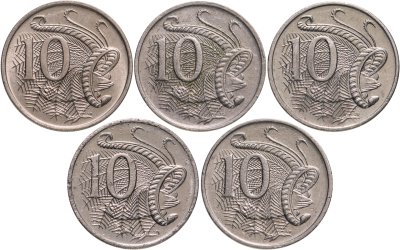 купить Австралия набор из 5 монет 10 центов (cents) 1980-2007