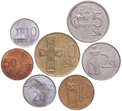 купить Словакия, набор из 7-ми монет: 10, 20, 50 геллеров и 1, 2 , 5, 10 крон 1993-2007