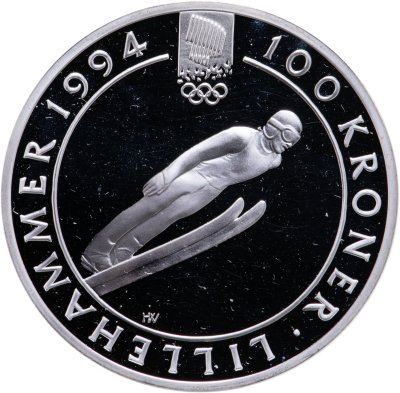 купить Норвегия 100 крон 1992 XVII Зимние олимпийские игры, Лиллехаммер 1994 - Прыжки на лыжах с трамплина