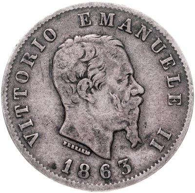 купить Италия 1 лира 1863 Щит на реверсе "T"