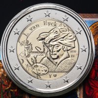 Купить Бельгия 2 евро (euro) 2020 "Ян ван Эйк", коинкарта, надпись на голландском "BELGIË"