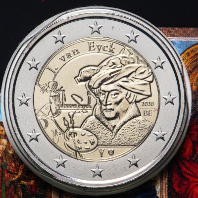 купить Бельгия 2 евро (euro) 2020 "Ян ван Эйк", коинкарта, надпись на голландском "BELGIË"