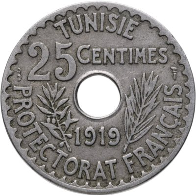 купить Тунис 25 сантимов (centimes) 1919