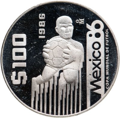 купить Мексика 100 песо (pesos) 1986 "Чемпионат мира по футболу 1986 - Вратарь ловит мяч"