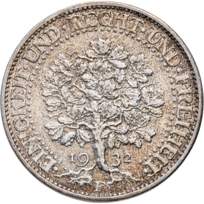 купить Германия 5 рейхсмарок (reichsmark) 1932, знак монетного двора "F" — Штутгарт
