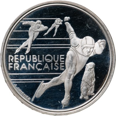 купить Франция 100 франков (francs) 1990 XVI зимние Олимпийские Игры, Альбервиль 1992 - Конькобежный спорт