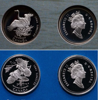 купить Канада набор из 4-х монет 50 центов (cents) "Птицы Канады" 1995 в буклете