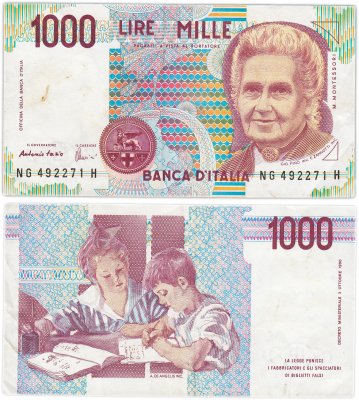 купить Италия 1000 Лир 1990 "Мария Монтессори. Школа Монтессори"(Pick 114с)