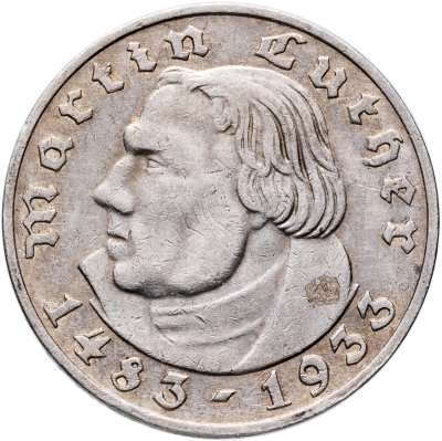 купить Германия, Третий рейх 2 рейхсмарки (reichsmark) 1933 "450 лет со дня рождения Мартина Лютера"
