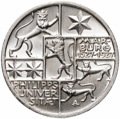 купить Германия 3 рейхсмарки (reichsmark) 1927 A 400 лет Марбургскому университету имени Филиппа