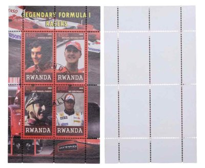 купить Руанда марки квартблок "Формула 1. Автомобили. Гонщики" 450, 650 франков 2009