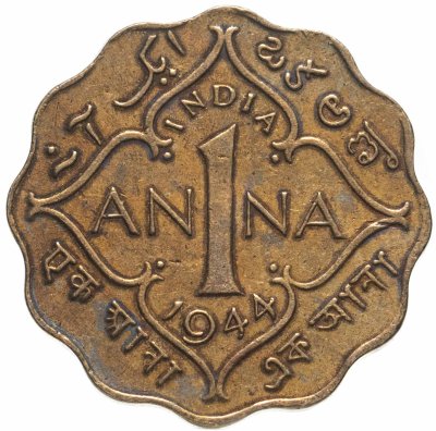 купить Британская Индия 1 анна (anna) 1944 • знак монетного двора: "•" - Бомбей