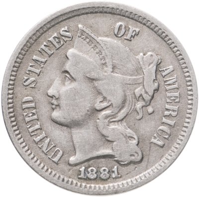купить США 3 цента (cents) 1881 Three Cent Nickel