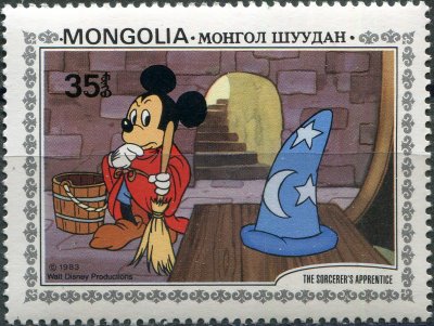 купить Монголия Почтовая марка 1983 "Микки замечает, что Волшебник забыл свою шапочку"