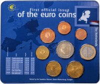 Купить Нидерланды, первый официальный годовой набор евро из 8 монет 2001 года в блистере