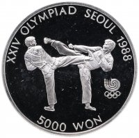 Купить Южная Корея 1987 5000 вон "XXIV Летние Олимпийские Игры, Сеул 1988 - Каратэ"