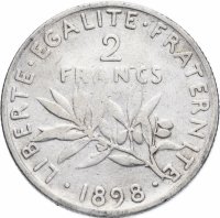 Купить 2 франка (francs) 1898 Франция