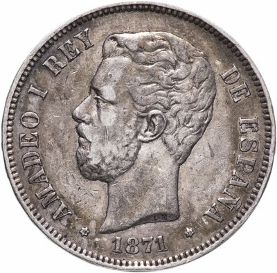 купить Испания 5 песет (pesetas) 1871