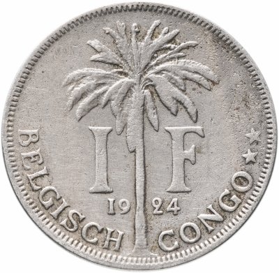 купить Бельгийское Конго 1 франк (franc) 1924 Надпись на голландском - 'ALBERT KONING DER BELGEN'
