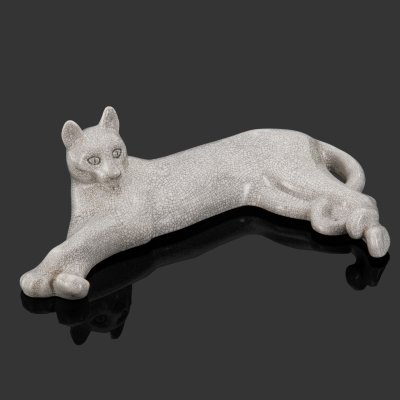купить Статуэтка "Лежащая кошка" ("Пума"), автор Г.Б. Садиков, фаянс, кракле, Конаковский фаянсовый завод им. М.И. Калинина (ЗиК Конаково), СССР, 1967 г.