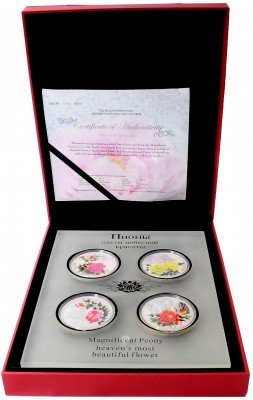 купить Острова Кука набор из 4-х монет 1 доллар 2008 Proof "Пионы - цветы небесной красоты" в коробке с сертификатом
