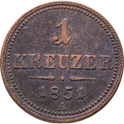 купить Австрия 1 крейцер (kreuzer) 1851, знак монетного двора "А" - Вена