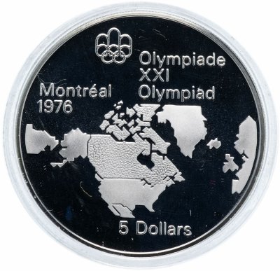 купить Канада 5 долларов (dollars) 1973 "XXI летние Олимпийские Игры, Монреаль 1976 - Карта Канады"