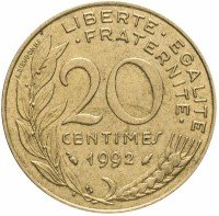 Купить Франция 20 сантимов 1992