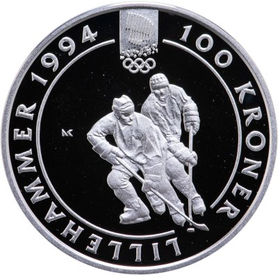 купить Норвегия 100 крон 1992 XVII Зимние олимпийские игры, Лиллехаммер 1994 - Хоккей