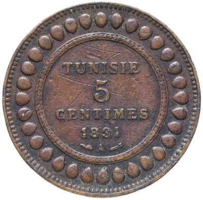 купить Тунис 5 сантимов (centimes) 1891