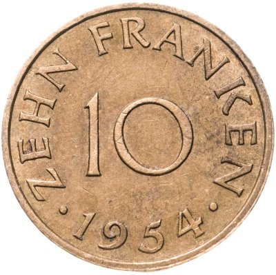 купить Саар 10 франков (francs) 1954