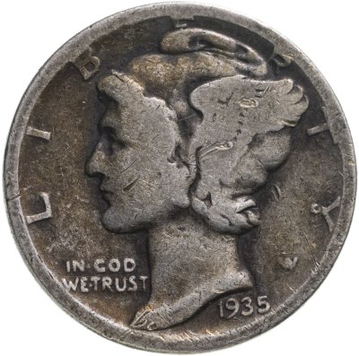 купить США 10 центов (дайм, one dime) 1935 Mercury Dime Без отметки монетного двора