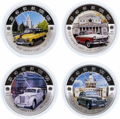 купить Ниуэ набор монет 2 доллара (dollars) 2010 Proof "Советские автомобили", 4 монеты в футляре с сертификатом