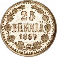 Купить 25 пенни 1869 года S